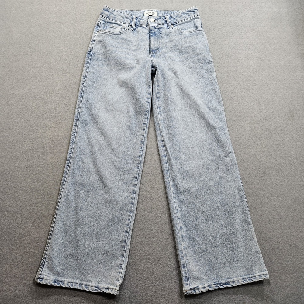 Vanilla Star Mid Rise Wide Leg Jeans Womens 3/26 Blue Light Wash Flap Pocket Mom